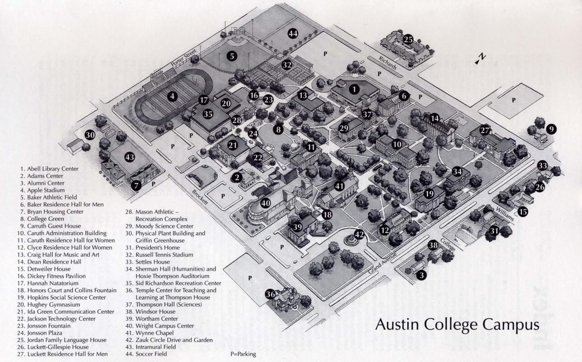 Austin college campus kaart